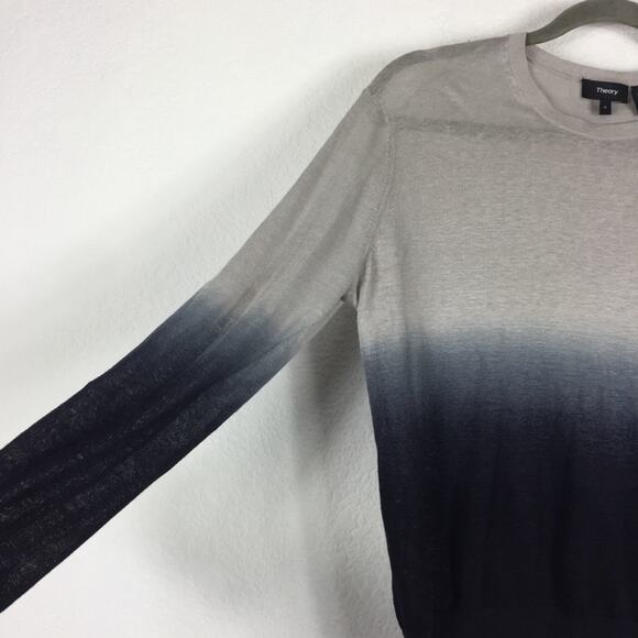 Theory Navy Linen Sweater Small Ombre Crew Neck Sag Harbor Lightweight Knit - Picture 12 of 15